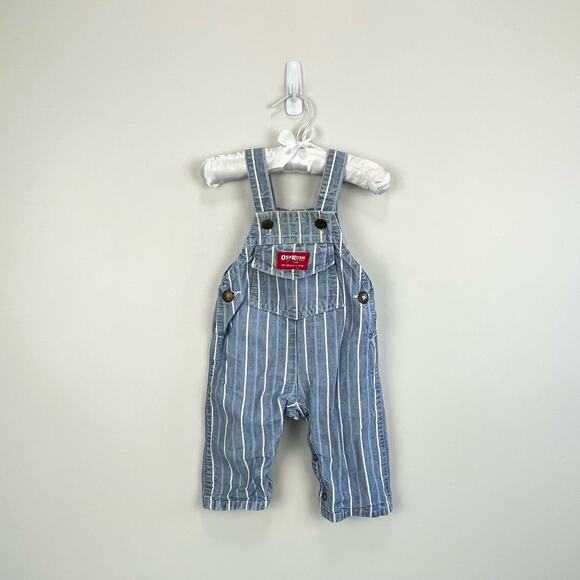 Vintage OshKosh B'gosh Blue Striped Beach Dog Overalls 3-6 Months USA - Picture 1 of 9